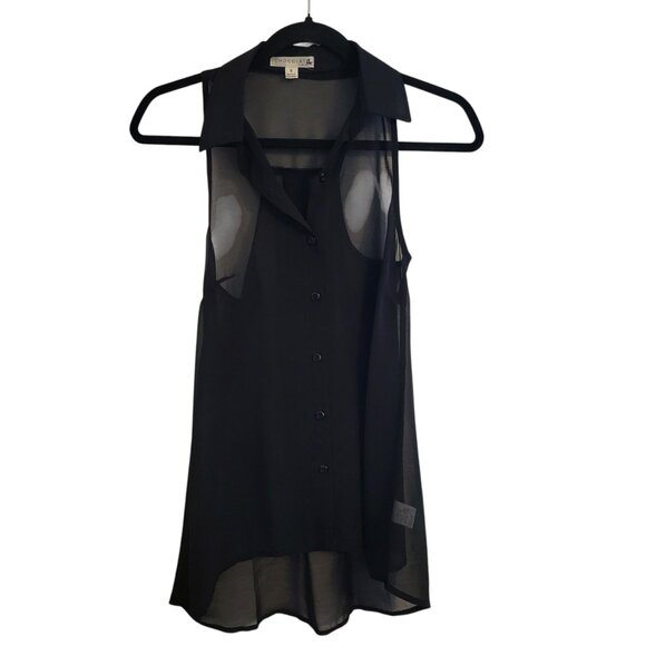 CHOCOLATE | Black Sleeveless Button Sheer Blouse - Picture 6 of 10